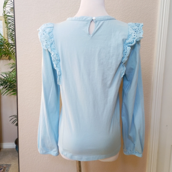 🤍 J. Crew light blue eyelet and ruffle detail long sleeve top - Picture 7 of 10